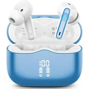 Wireless Earbuds, 2026 Bluetooth 5.4 Ear Buds Ear, In-Ear Bluetooth Earbuds LED Display IP7, with 4 ENC Noise Cancelling Mic, New Wireless Earphones HiFi Stereo Deep Bass 40H Playtime, Lake Blue