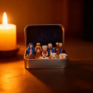 Mini Christmas Nativity Set in Tin Box - Holy Family & Baby Jesus Figurines, a Cherished Religious Decoration & Meaningful Gift for Family and Loved Ones