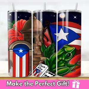 Puerto Rico 20oz Tumbler, Puerto Rico Flag Tumbler, Plastic Metal Straw Stainless Steel Drinkware Bottle Insulation Coffee Tumbler Insulated Lid