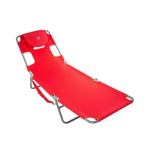 Ostrich Chaise Lounge Folding Portable Sunbathing Poolside Beach Chair, Red