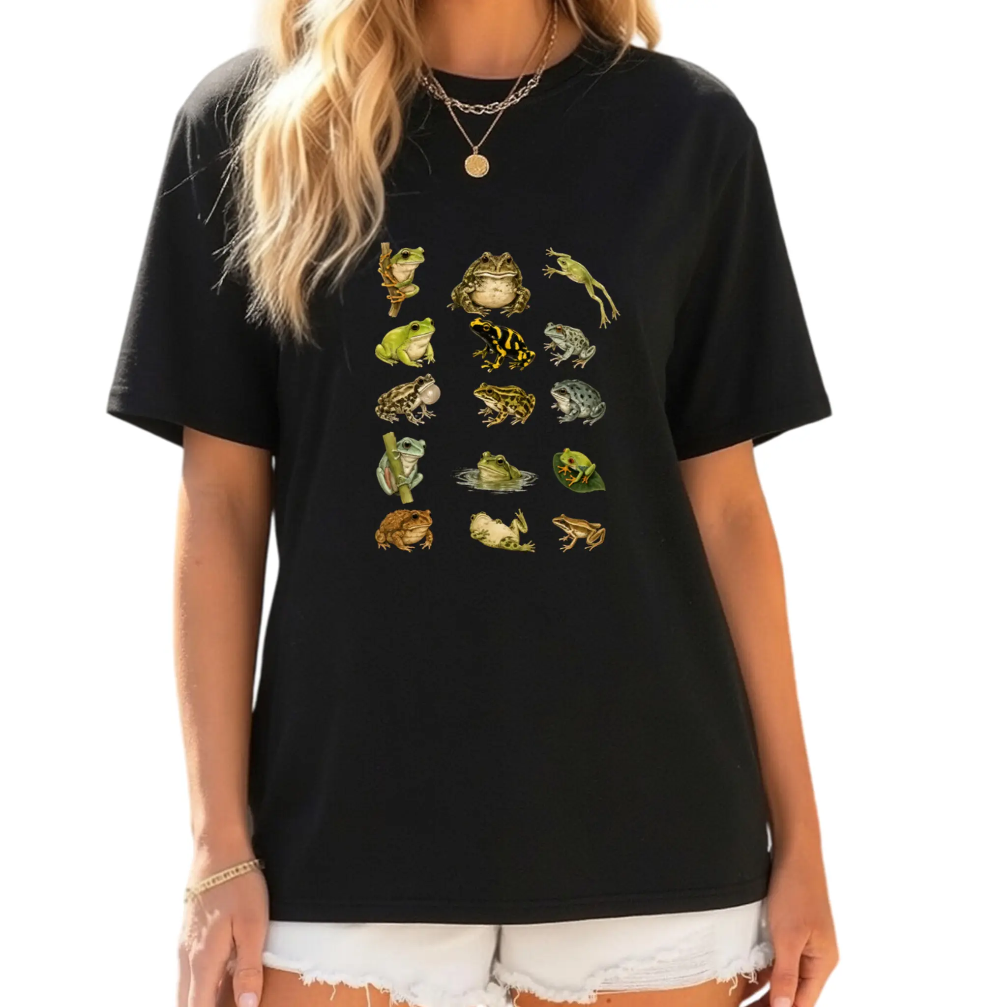Frog Species T-Shirt, Cute Frog Chart Graphic Tee, Botanical Frog Lover Shirt, Nature Science Animal Tee, Cottagecore Wildlife Shirt, Gift for Women