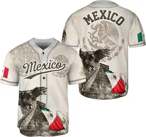 Unisex Mexico Flag Baseball Jersey - Comfy Loose Fit Cultural Street Style Top for Festivals Summer & Everyday Comfort MoistureWicking QuickDryTop BreathableFit PolyesterShirt ButtonUpTee