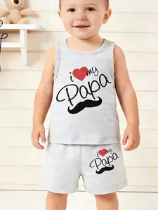 Boys' Printed Set Tank Top T-Shirt & Shorts, Cool Cartoon Print Casual Two-Piece Set, Baby Fashion, Toddler Clothing