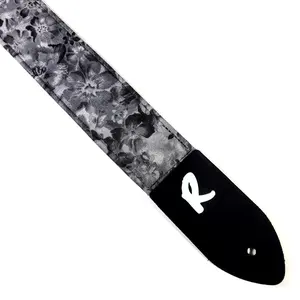Black and Gray Flower Guitar Strap - Muted Flower Guitar Strap