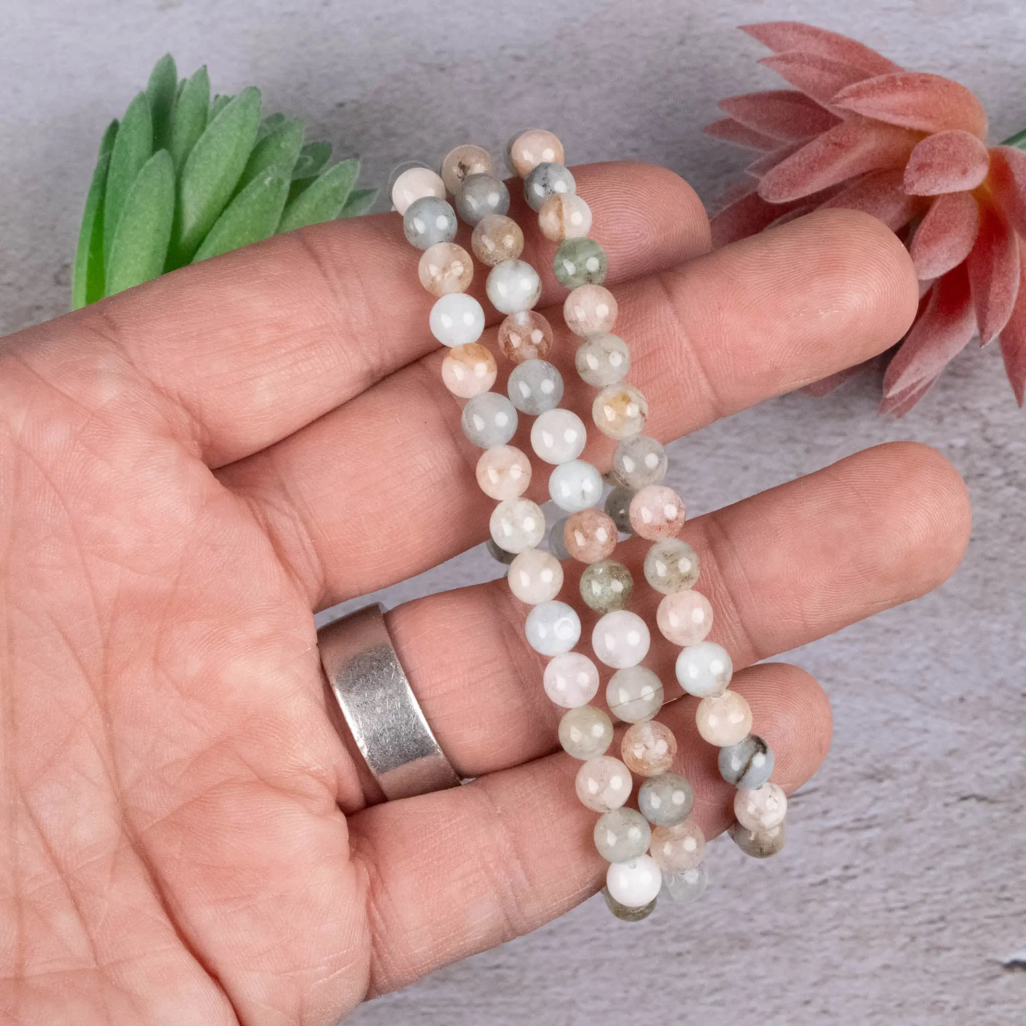 Aquamarine, Morganite, Beryl 6mm Bead Bracelet