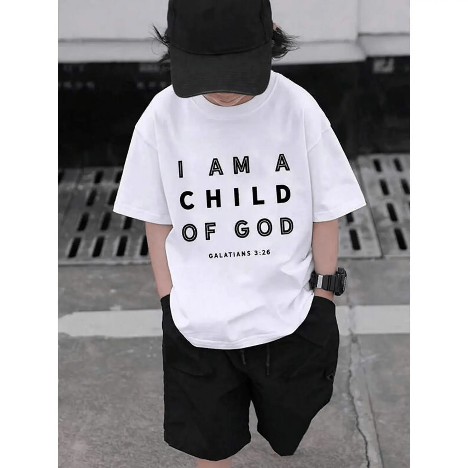 Boys' Christian Graphic Tee with Bible Verse Print, Short Sleeve Soft Cotton Religious Apparel for Kids, Ideal for Church & Sunday School, Cute Basic Tee, Cotton Casual Tee