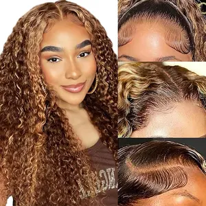 4/27 Highlight Lace Front Wigs Human Hair Pre Plucked 180 Density 13X6 Ombre Honey Blonde Deep Wave Lace Closure Wigs for Women 28 Inch