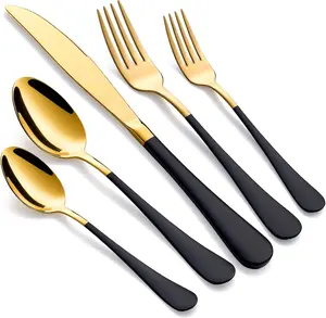 20- Black and  Silverware Set 18/0 Stainless Steel Silverware Set Black Handle Cutlery Set Service for 4 Dinner  Forks Spoons Set Flatware Set Finish Dishwasher Safe