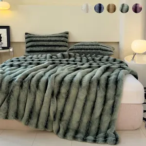 Luxurious Rabbit Fur Blanket, High-Density Weave & Sealed Edges, Ultra Soft Plush Warmth, Multi-Purpose for Sofa Bed Office Travel, Throw Blanket