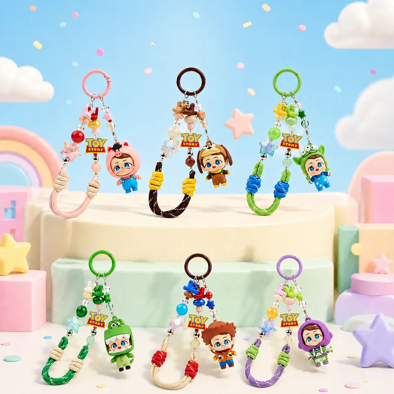 MINISO x Disney Pixar Toy Story 3D Beaded Charm Keychain - Cute Character Fashion Accessory for Backpacks, Keys, Gifting，Back To School