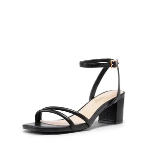 DREAM PAIRS Women's Chunky Strappy Heels Square Open Toe Ankle Buckle Low Heels Sandals for Daily Wedding Party Dress