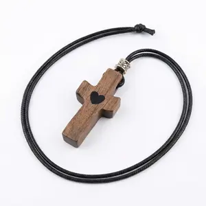 Handcrafted Black Walnut Wood Cross Necklace – Meaningful Spiritual Jewelry for Baptism, Easter & Birthday Gifts