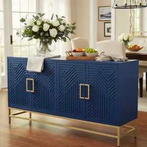 Homy Casa Osaka Sideboard Buffet Cabinet with Storage, Adjustable Shelves, Metal Handles and Legs, Navy, MDF, for Kitchen, Living Room, Dining Room