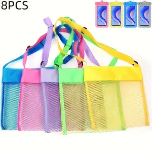 Waterproof Phone Pouch + Mesh Beach Bag 8Pcs Set, Clear Phone Dry Bag & Sandproof Storage Bag for Swimming Pool Vacation
