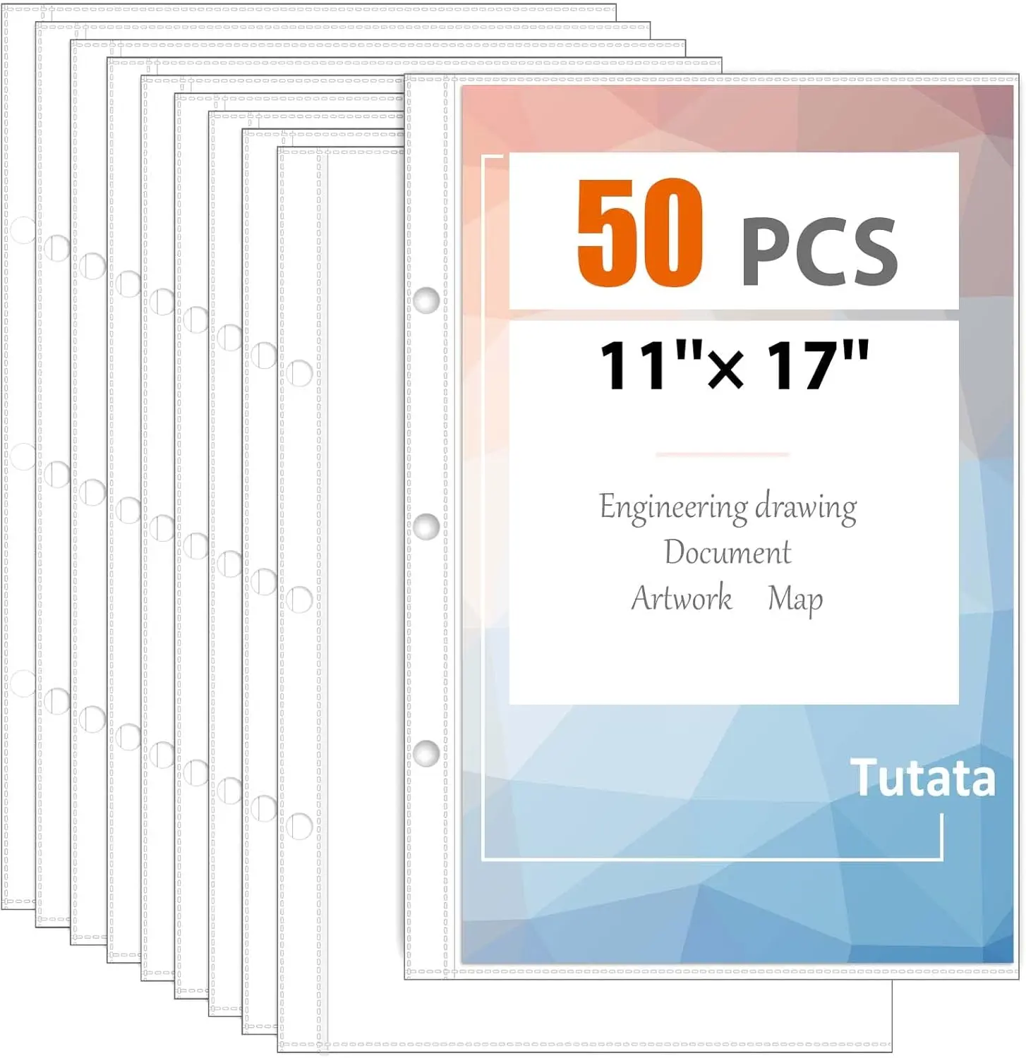 11x17 Tabloid Size Binder Sleeves, 50-Pack Archival Safe Plastic Sleeves for Artist Portfolios and Document Protection, Artist Portfolio Sleeves