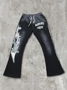 Men's Regular Fit Graphic Print Drawstring Waist Sweatpants, Street Fashion Casual Pocket Trousers for Daily Wear, Men's Bottoms for All Seasons, Flare Leg Pants, Casual Streetwear Trousers