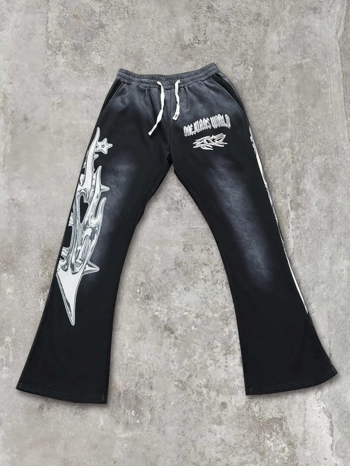 Men's Regular Fit Graphic Print Drawstring Waist Sweatpants, Street Fashion Casual Pocket Trousers for Daily Wear, Men's Bottoms for All Seasons, Flar