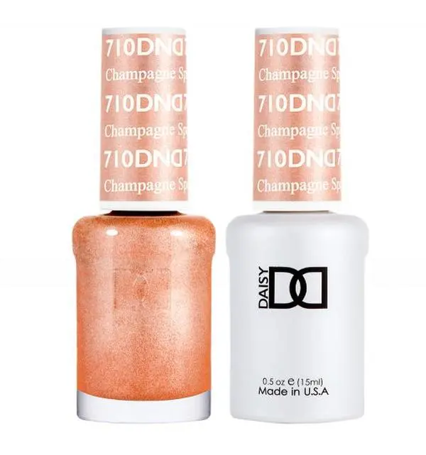 DND Gel & Lacquer Nail Polish #710 Champagne Sparkles, UV-Cured Manicure Cosmetic Polish, Duo Set, Sparkle Finish, Two Bottles
