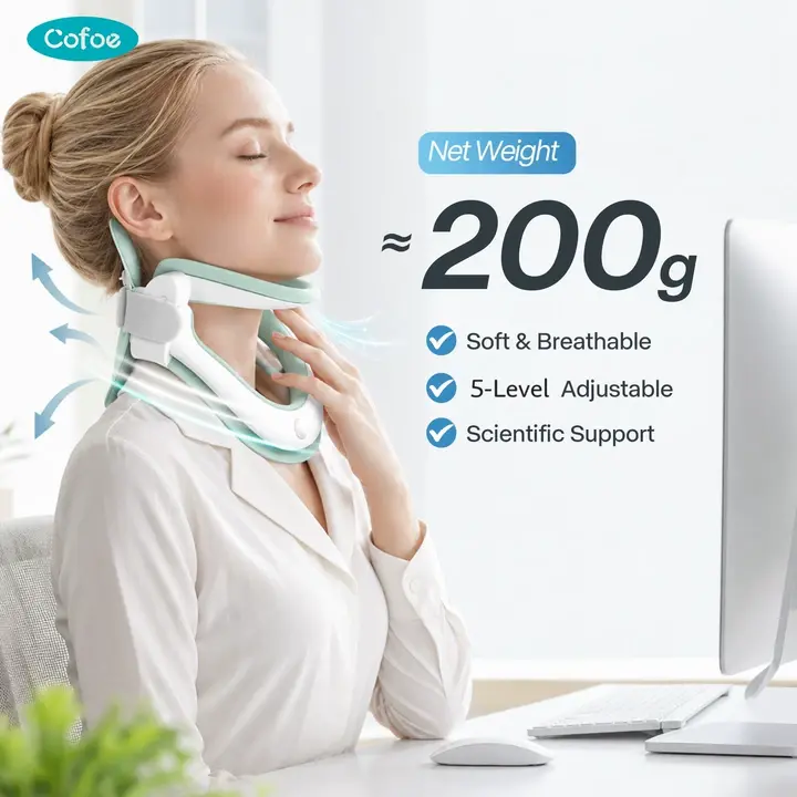 Summer Lightweight Breathable Neck Support Brace – 360° Dynamic Stretch, 5-Level Adjustable Chin Rest for Phone, Desk Work, Study & Reading, Helps with Forward Head Posture, Neck Lines&Spine Pressure Relief