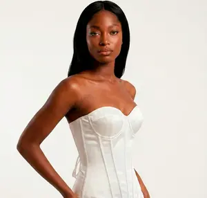 "ELEGANCE" CORSET in White, Black & Burgundy - Luxurious Satin Full Coverage Corset for Sophisticated Glamour & Versatile Wear, Timeless Design, Soft Lining, Sturdy Construction