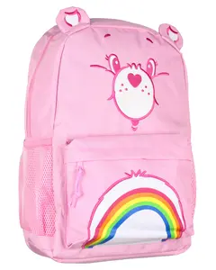 Care Bears Backpack Cheer Bear Embroidered Face Rainbow Belly Badge Design with 3D Ears Laptop School Travel Backpack