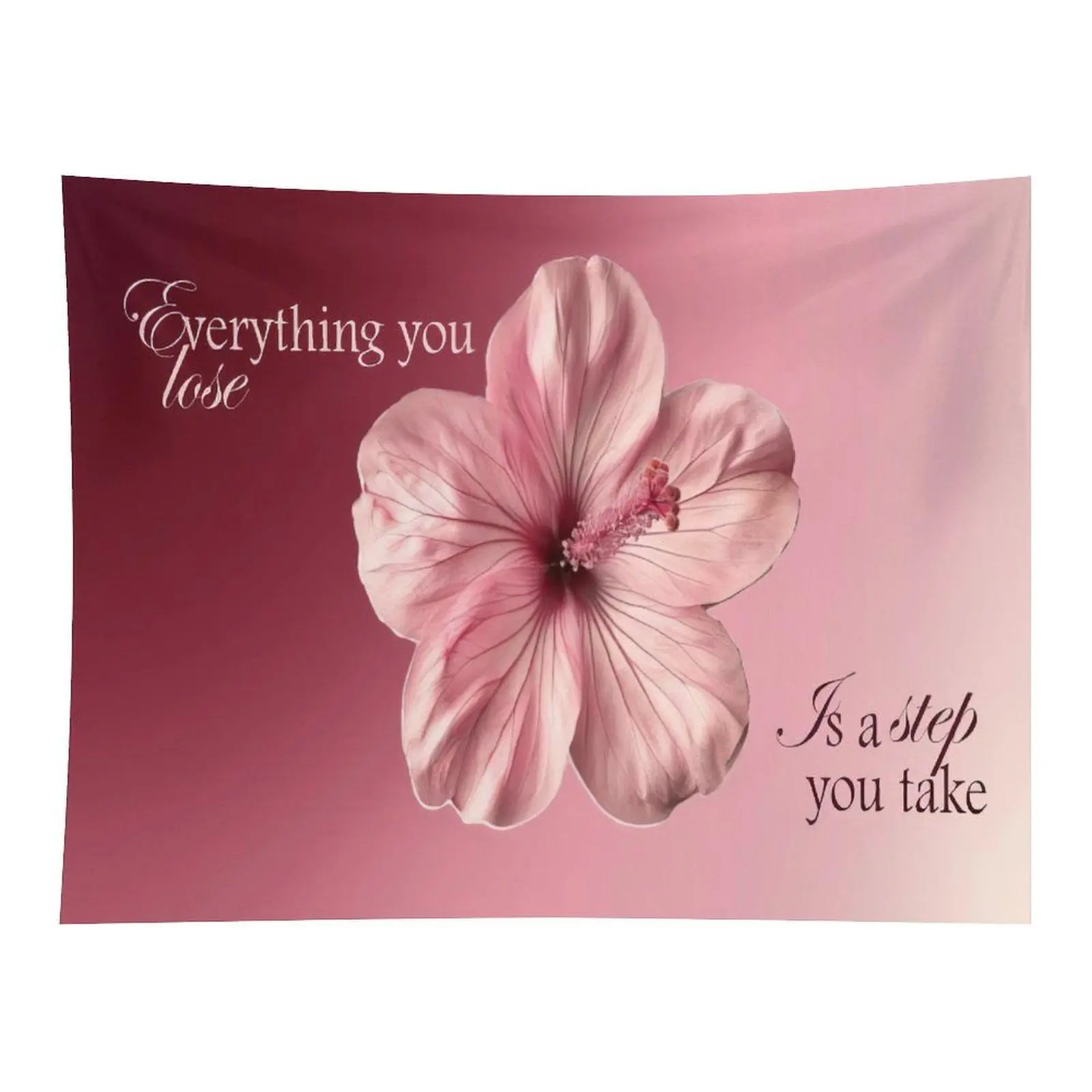 Delicate Pink Hibiscus Flower With Inspirational Quote Gradient Pink Background Wall Tapestry Soft Aesthetic Art For Bedroom Home Decoration