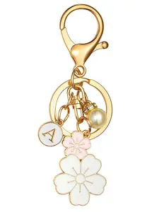 Women's Keychain Personalized Flower Letter Pendant Gift Bag Charm Elegant Design, Stylish Accessory for Handbag & Wallet Decoration Fashionable Alloy Keychain