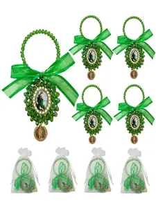 4pcs Organza Bags with Saint Jude Virgin Mary Medal, Rosary Catholic Religious Gifts Set, Car Hanging Charm, Home Door Hanger Decor, Ornaments