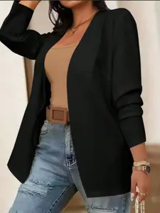 Plus Size Women's Blazer Jacket Coat, Loose-Fitting Casual Outerwear, Plain Design for Fall & Winter, Stylish Ladies' Clothing