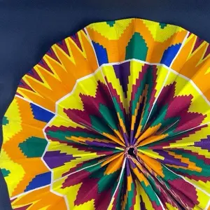 Colorful African Hand Fan - Vibrant Design with Yellow, Orange, Purple, and Green Accents Large Vintage