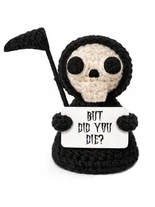 Funny Grim Reaper Crochet Plush - Dark Humor Sarcastic Office Desk Decor, Spooky Gag Gift for Friends Coworkers Women Men, Christmas White Elephant Easter Basket Stuffers