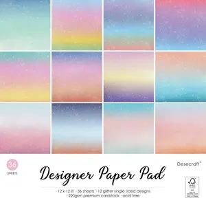 Desecraft 36 Sheets 12x12 Glitter Shining Pastel Easter Cardstock Scrapbook Decorative Paper for Card Making Journaling Origami Scrapbook Paper Scrapbooking Supplies Spring