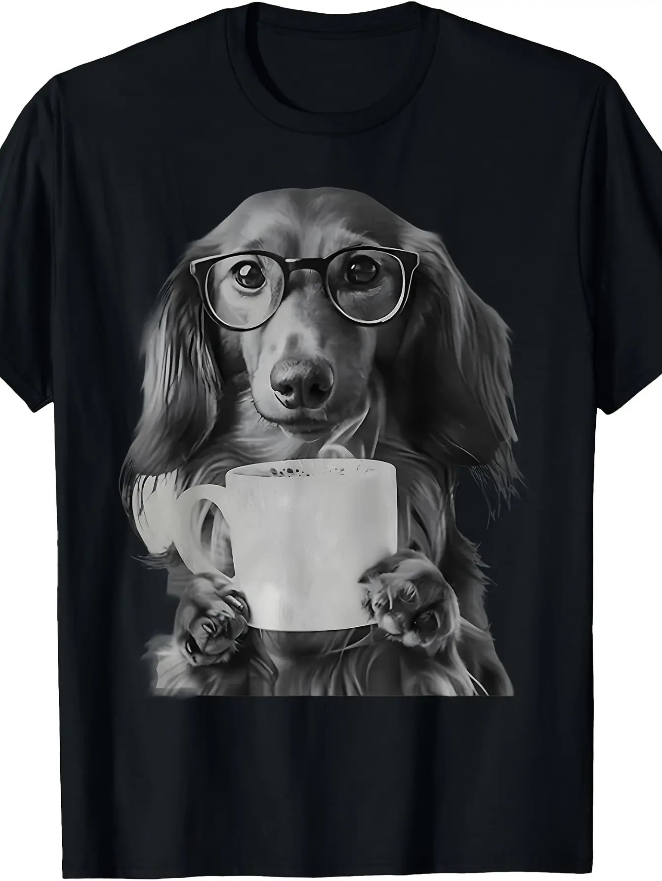 Dachshund T-Shirt with Glasses  Coffee - Casual Ro unisex soft cotton short sleeve t shirt, vintage graphic casual tee for men women teens, perfect birthday holiday gift for camping travel gym daily street casual wear