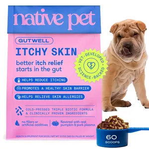 Native Pet GutWell Itchy Skin Relief for Dogs - Dog Allergy & Anti Itch Skin Irritation Treatment - Promotes Skin Hydration, Elasticity & Healthy Barrier with Triple-biotic Blend, Zinc, & Vitamin E