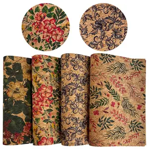 Ethnic Style Cork Leather Fabric, 4 Pieces, 8.2 X 11.8 Cm, Thin Vintage Floral Artificial Leather Sheets with Canvas Backing, DIY Jewelry Making