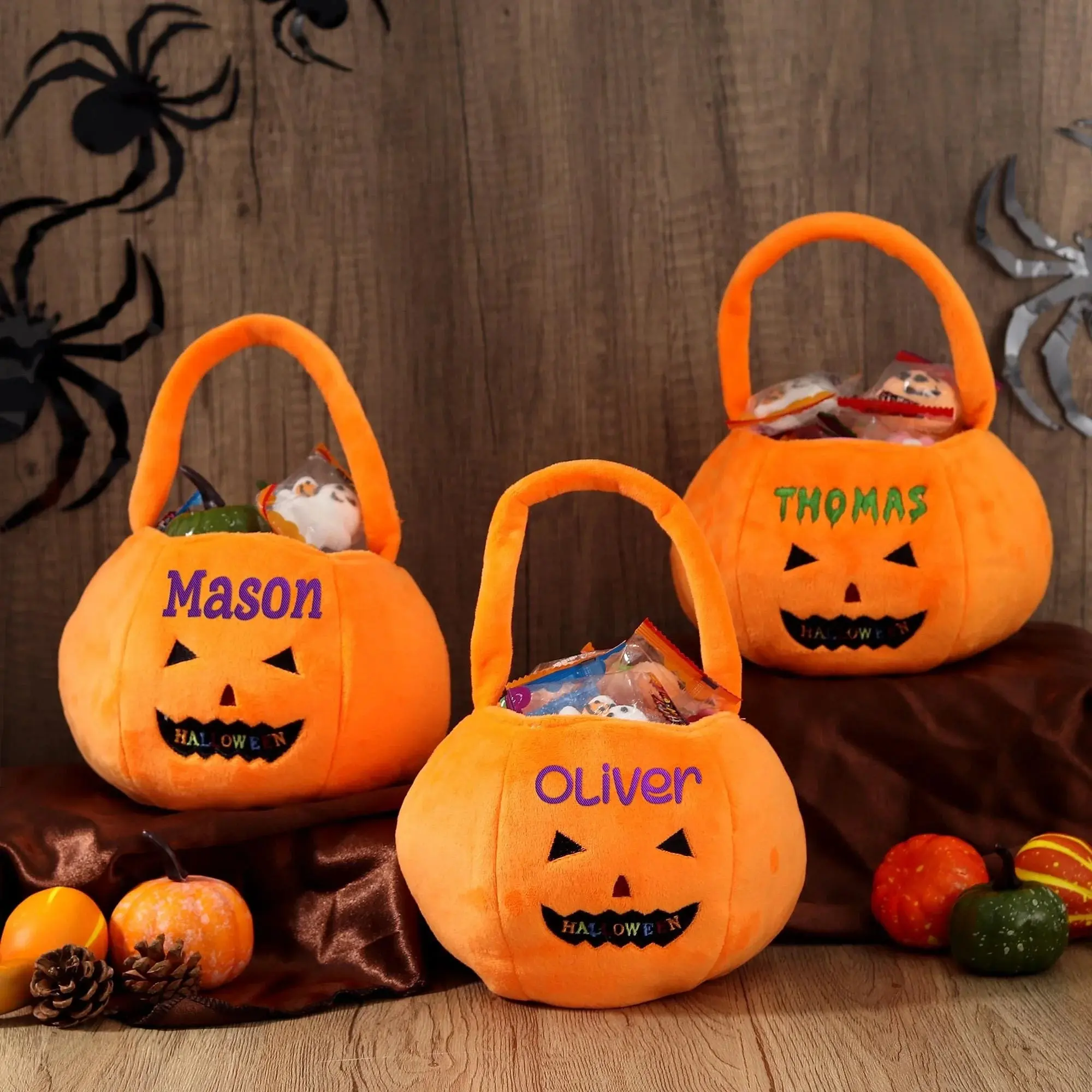 [Made-to-Order] Personalized Embroidery Name Kids Halloween Plush Basket Soft Trick or Treat Candy Custom Bag