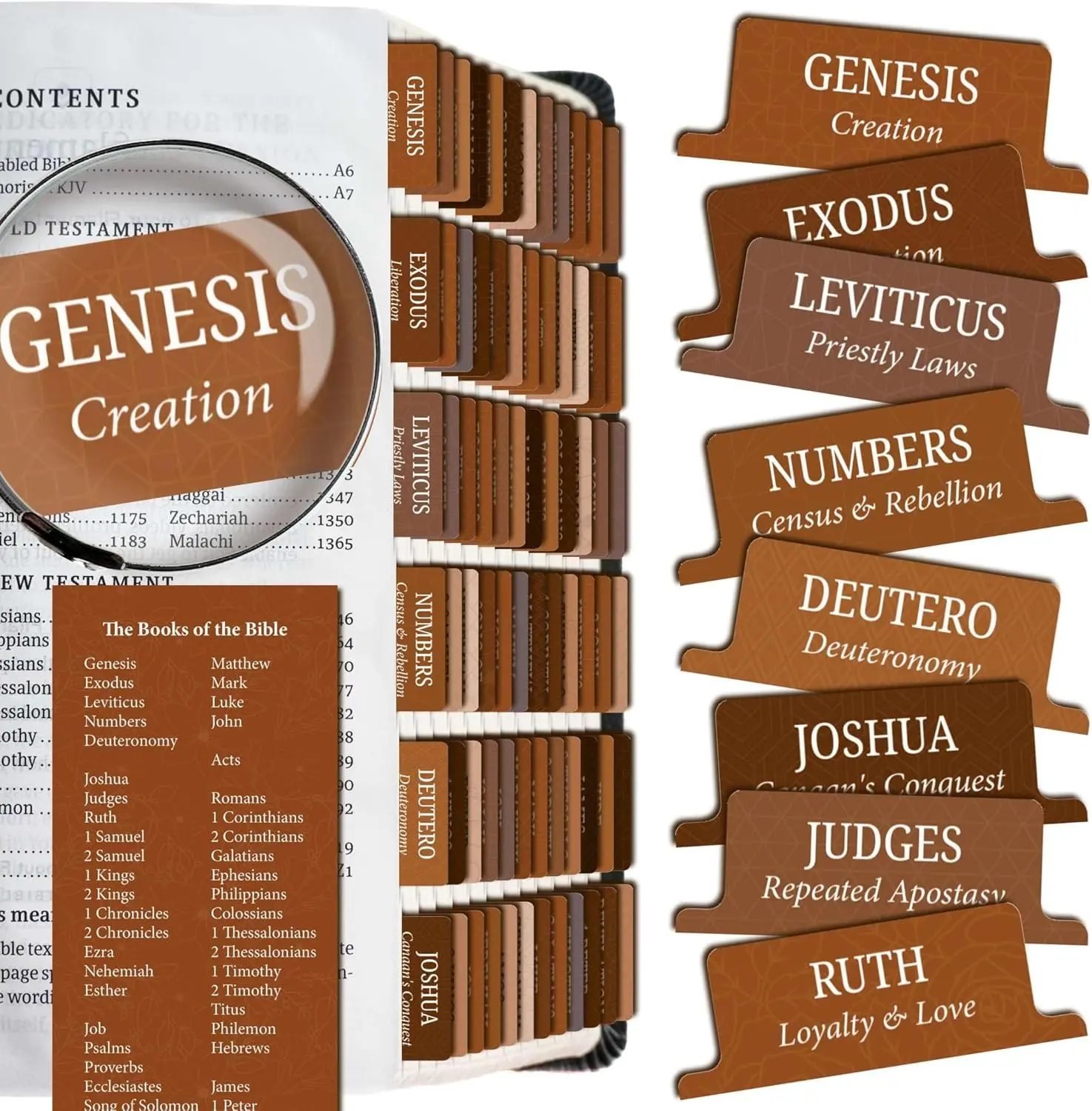 Bible Tabs Premium Tear Resistant Bible Tabs – Easy to Apply, Laminated for Durability – Old & New Testament – Perfect for All Bibles - for Women and Men (Brown)