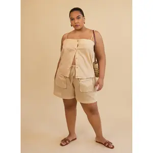 Micah Linen Cargo Pocket Drawstring Shorts - Cream