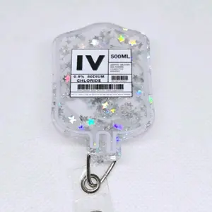 Glitter IV Bag Acrylic Retractable Badge ID Reel Belt or Alligator Clip Available Perfect for Nurses and Pharmacists nurse doctor identification supply id badge hospital worker