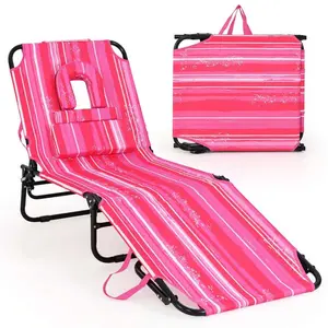 Beach Chaise Lounge Chair With Face Hole Pillows & 5-Position Adjustable Backrest