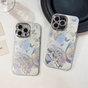 colorful butterfly Phone Case for use with iphone 17 air 16 pro max 15 plus 14 pro 13/12/11 X/XS XSMAX lens protector aesthetic trendy phone cases holographic luxury phone case Y2K water glitter