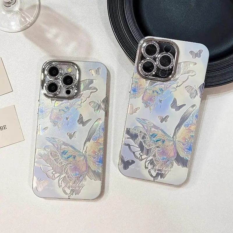 colorful butterfly Phone Case for use with iphone 17 air 16 pro max 15 plus 14 pro 13/12/11 X/XS XSMAX lens protector aesthetic trendy phone cases holographic luxury phone case Y2K water glitter