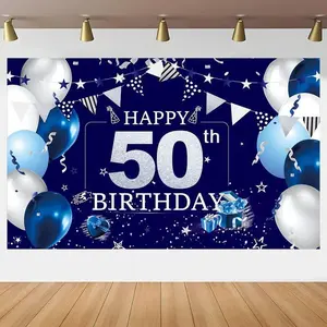 Birthday Party Background Banner, 1 Count 50/60/70/80/90th Balloon Decor Birthday Party Decoration, Party Supplies for Birthday Anniversary, Room Decor