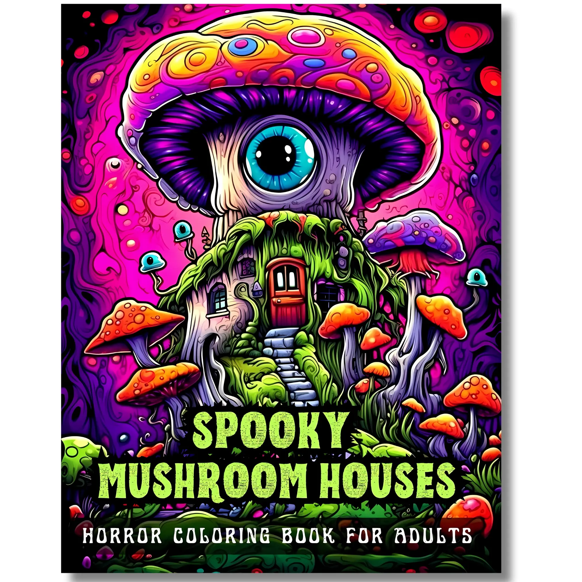 Adult Halloween Spooky Mushroom House Horror Coloring Book - Large Print, Softcover, 50 Scary Illustrations, Relaxation & Stress Relief Therapy Tool, Gift for Family (Easter, Thanksgiving)