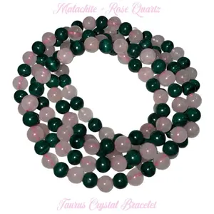 Taurus Zodiac Crystal Bracelet | Malachite & Rose Quartz | Love, Stability & Growth | Earth Sign Jewelry Gift