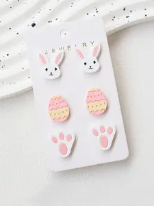 Cute Cartoon Rabbit & Egg Design Stud Earrings, Fashionable Jewelry for Women & Girls, Trendy All-match & Exquisite Jewelry for Birthday Gift