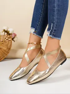 Women's Ballet Flats, Anti-Slip Comfortable Low-Top Commuter Shoes, PU Leather Casual Sneakers for Spring & Fall