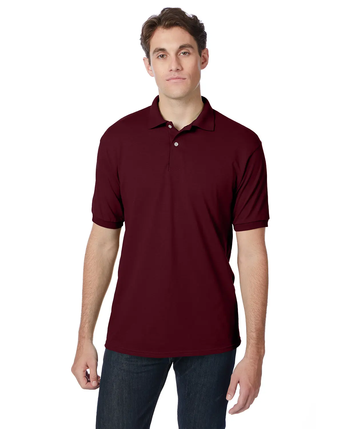 Hanes Adult 50/50 EcoSmart® Jersey Knit Polo Shirt Menswear Top Casual Classic Collar Plain Medium Polyester Shortsleeve