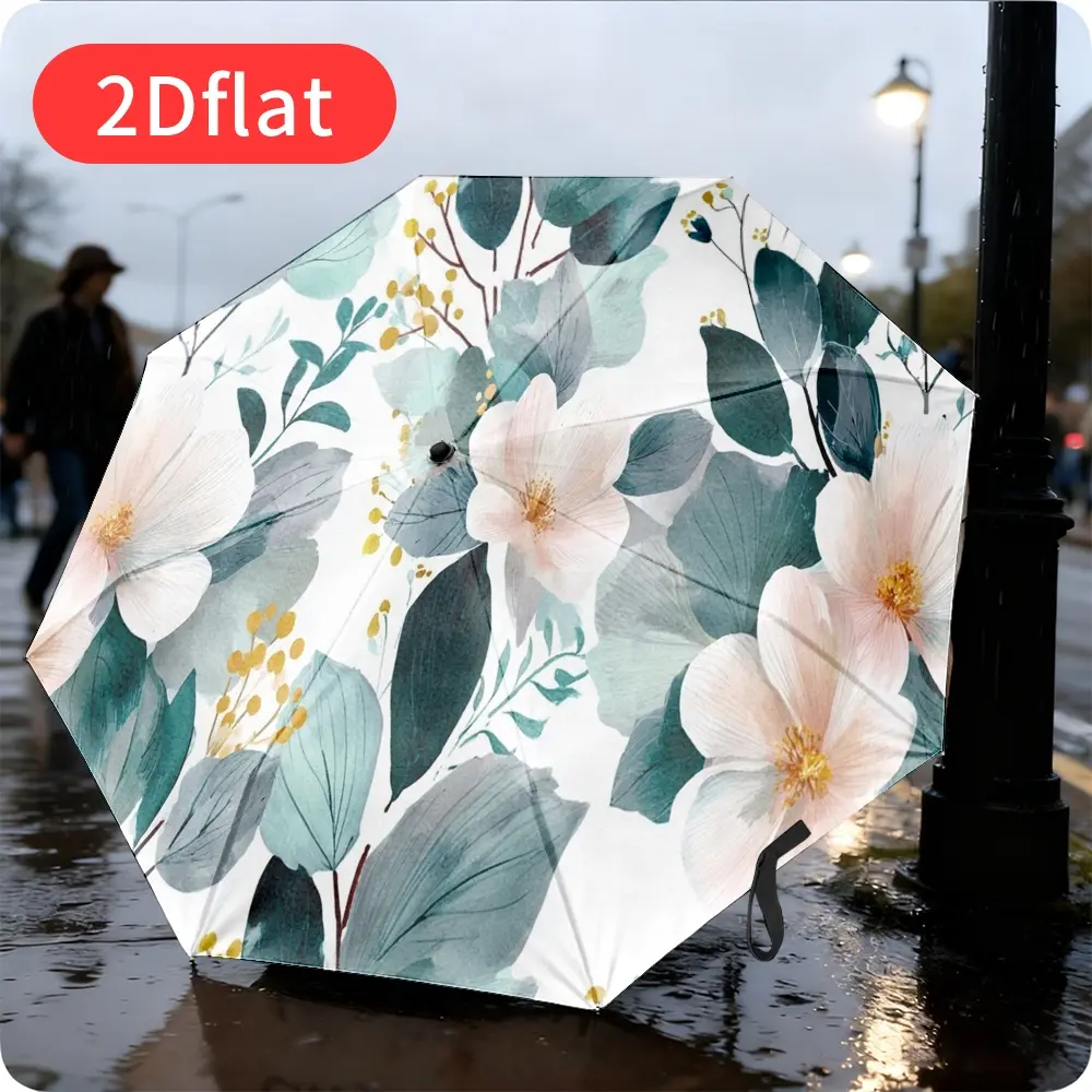 A vintage floral folding umbrella – featuring a fresh and elegant hand-painted floral design with intertwined foliage and petals. Lightweight and portable, perfect for travel, commuting, and everyday casual use. Durable