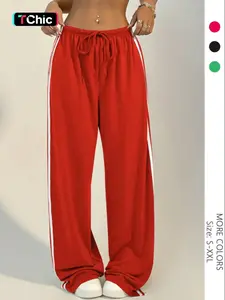 Women's Striped Trim Wide Leg Sweatpants, Casual Comfy Trousers for Daily Wear, Ladies Bottoms for Summer, Casual Fit Comfy